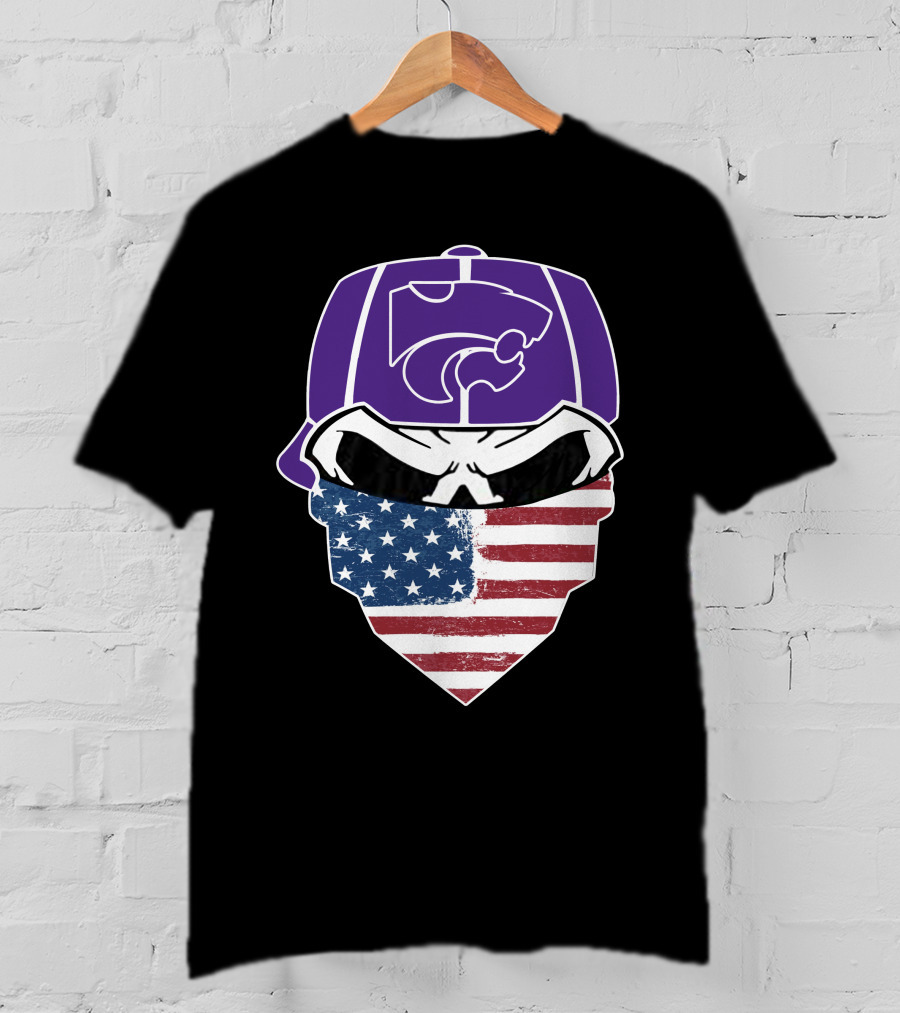 Kansas State Wildcats American Flag Skull Hat T-Shirt