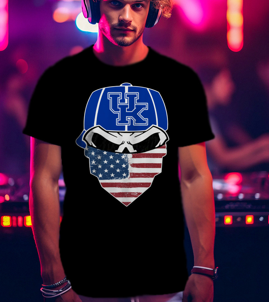 Kentucky Wildcats Skulls UK Flag Bandana Hat T-Shirt