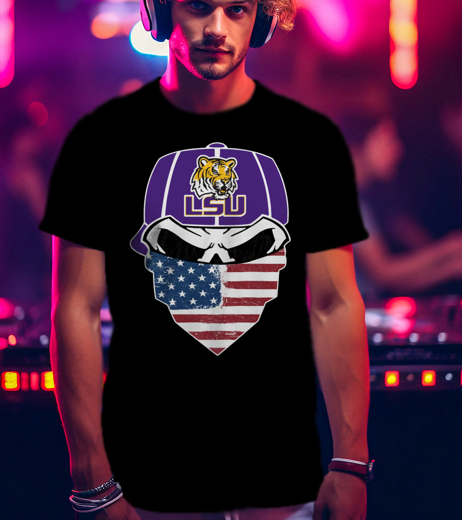LSU Tigers Skull American Flag Bandana T-Shirt