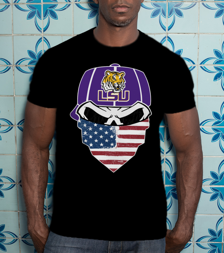 LSU Tigers Skull American Flag Bandana T-Shirt
