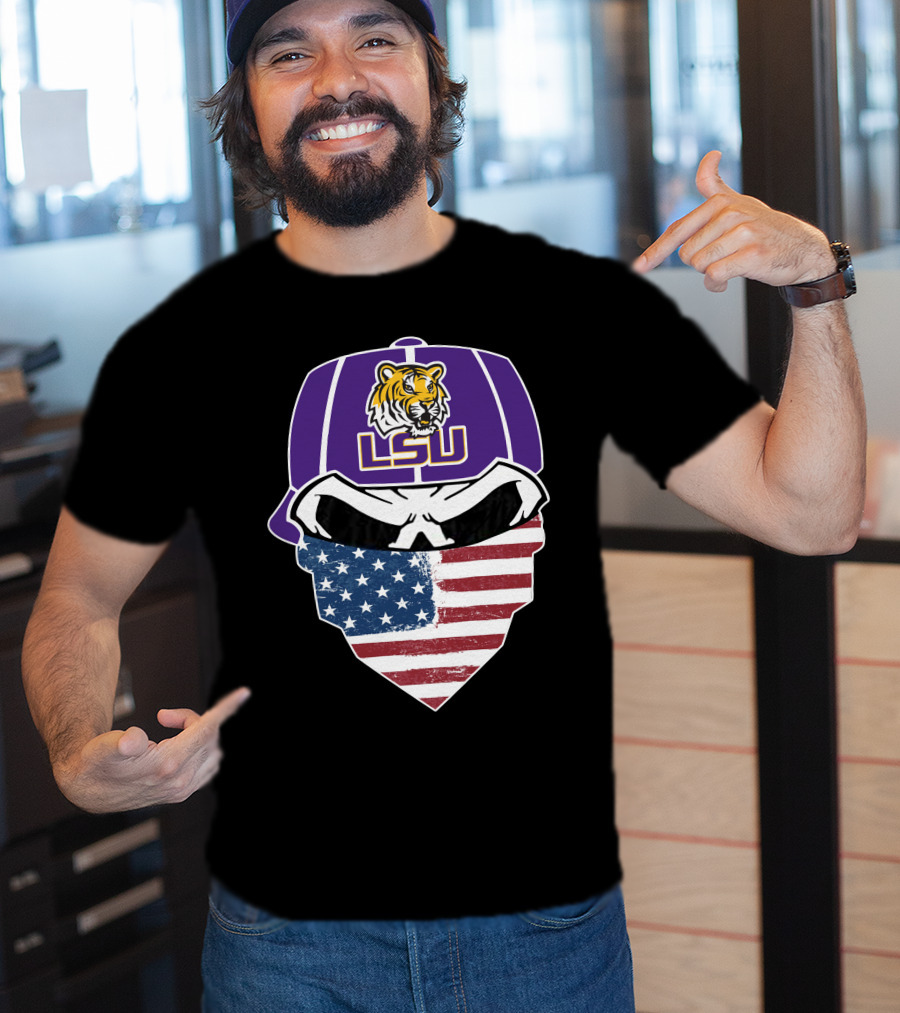 LSU Tigers Skull American Flag Bandana T-Shirt