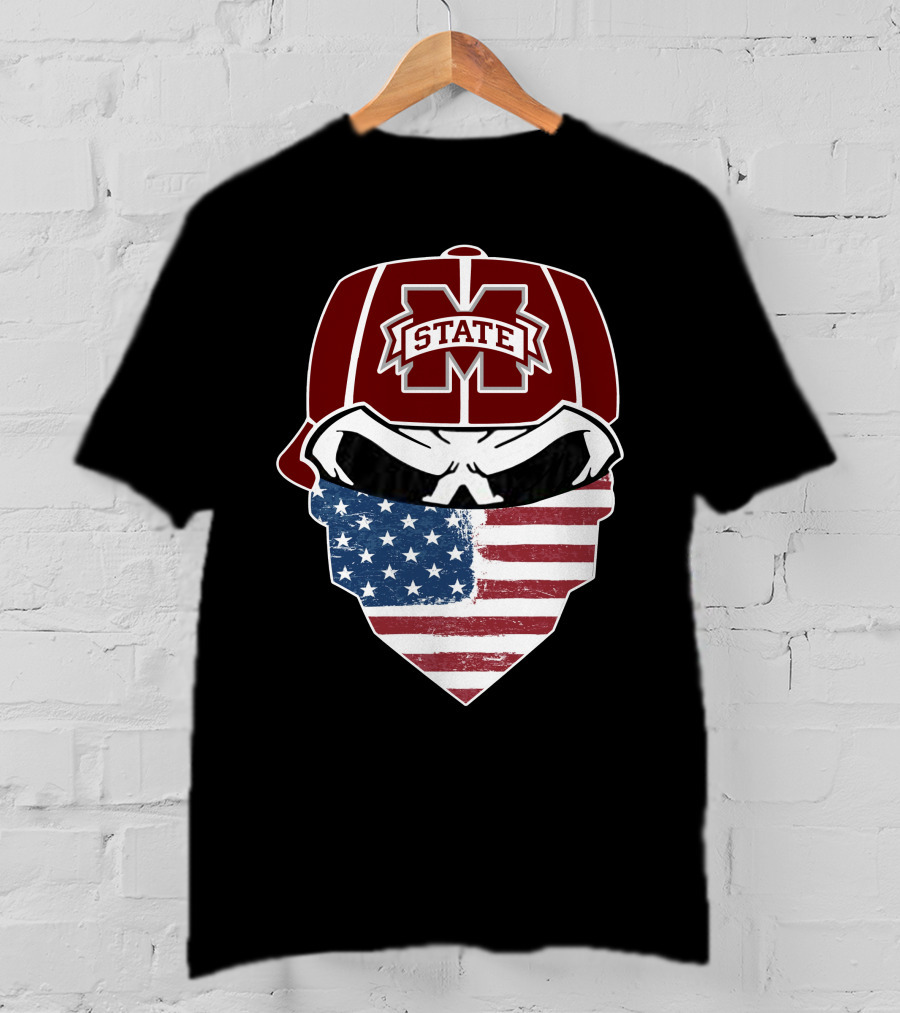 Mississippi State Skulls American Flag Bandana T-Shirt