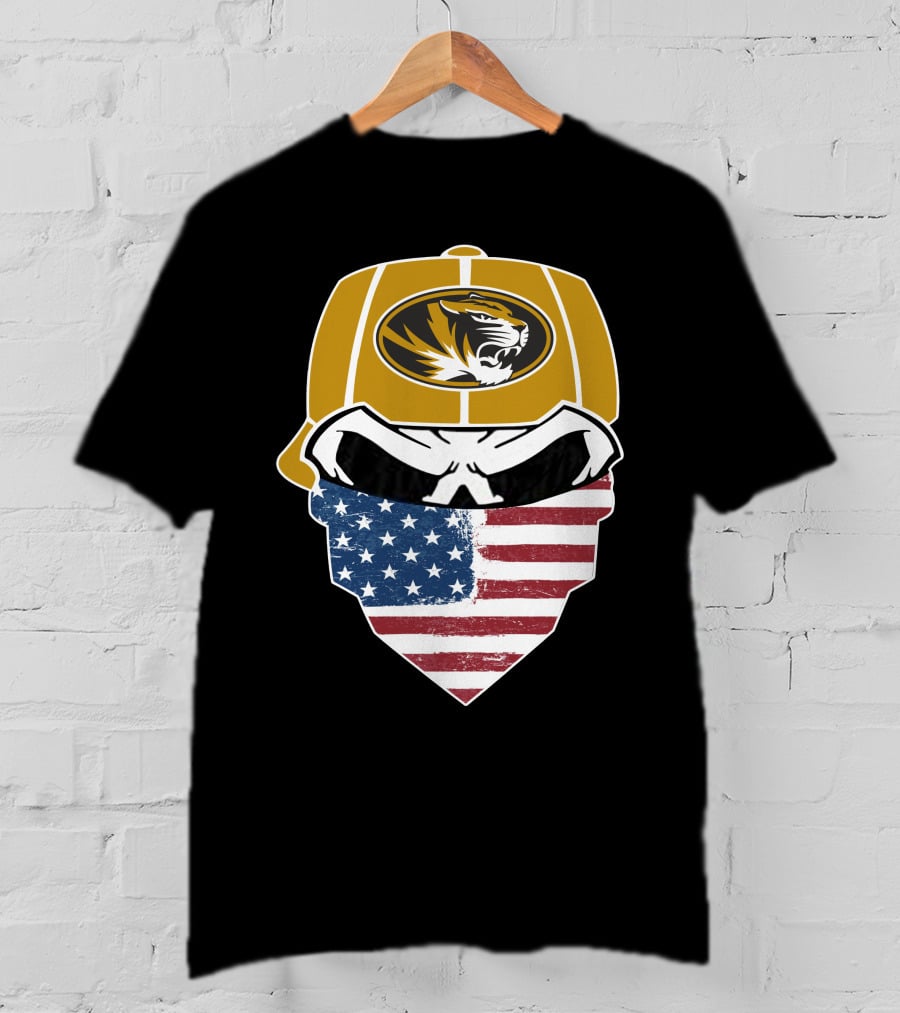 Missouri Tigers Skull American Flag Bandana T-Shirt