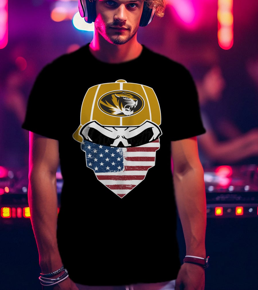 Missouri Tigers Skull American Flag Bandana T-Shirt