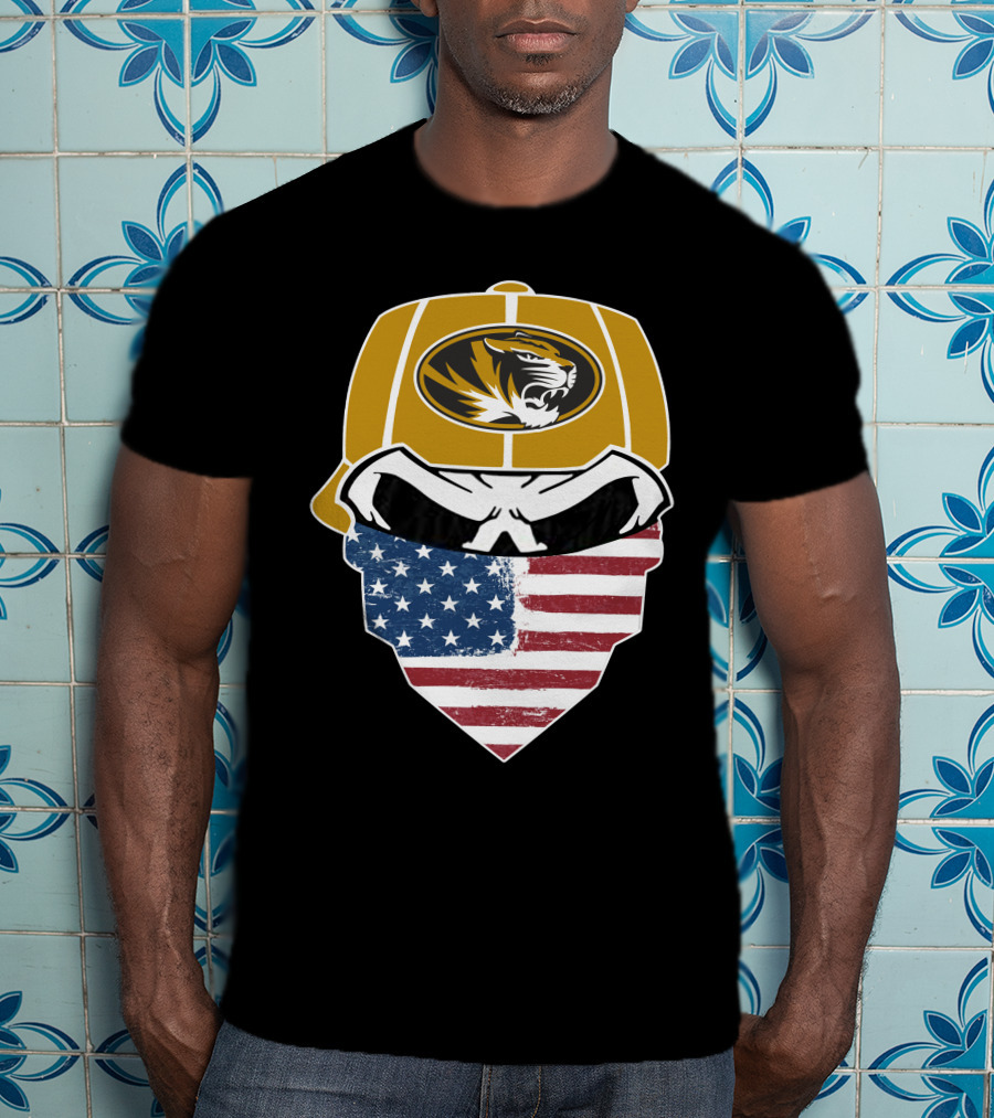 Missouri Tigers Skull American Flag Bandana T-Shirt