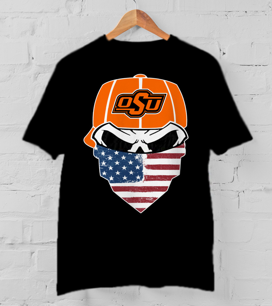 Oklahoma State OSU Skull American Flag Bandana T-Shirt