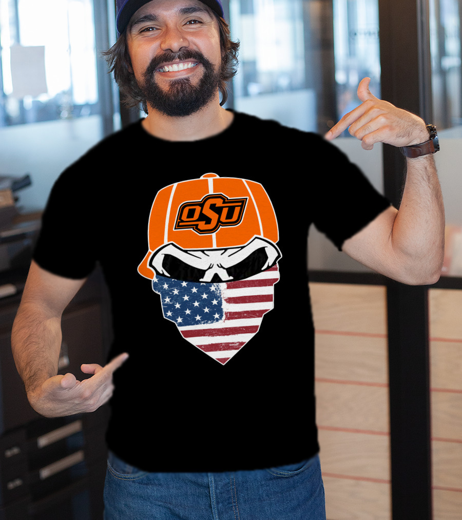 Oklahoma State OSU Skull American Flag Bandana T-Shirt