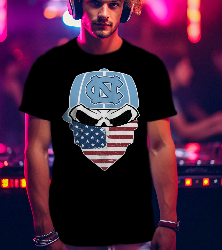 UNC Tar Heels Skull American Flag Bandana T-Shirt