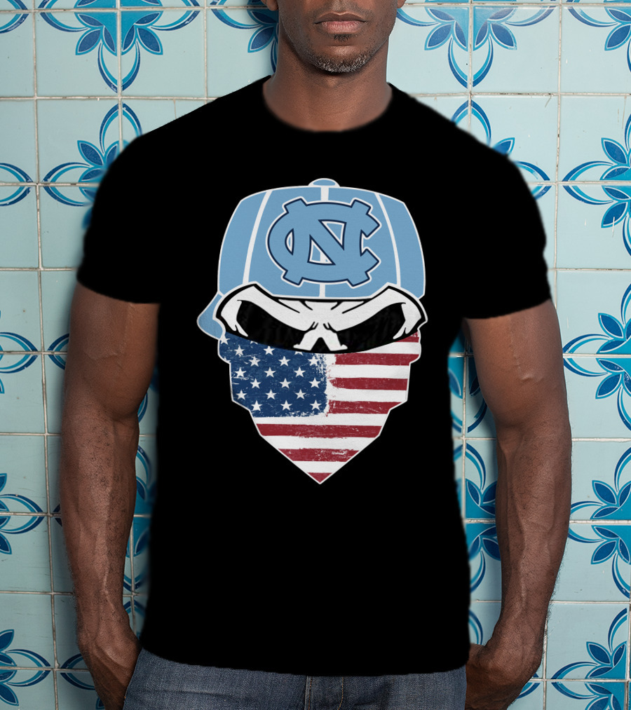 UNC Tar Heels Skull American Flag Bandana T-Shirt