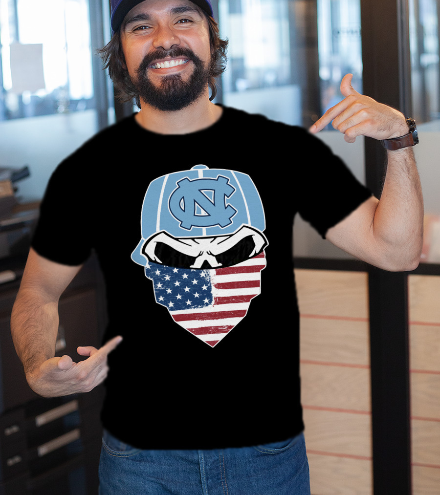 UNC Tar Heels Skull American Flag Bandana T-Shirt