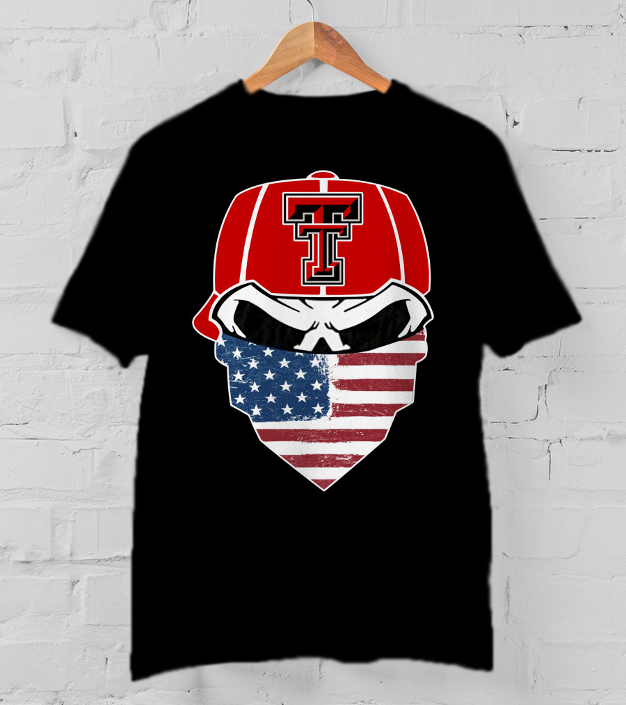 Texas Tech Skuls American Flag Bandana Cap T-Shirt