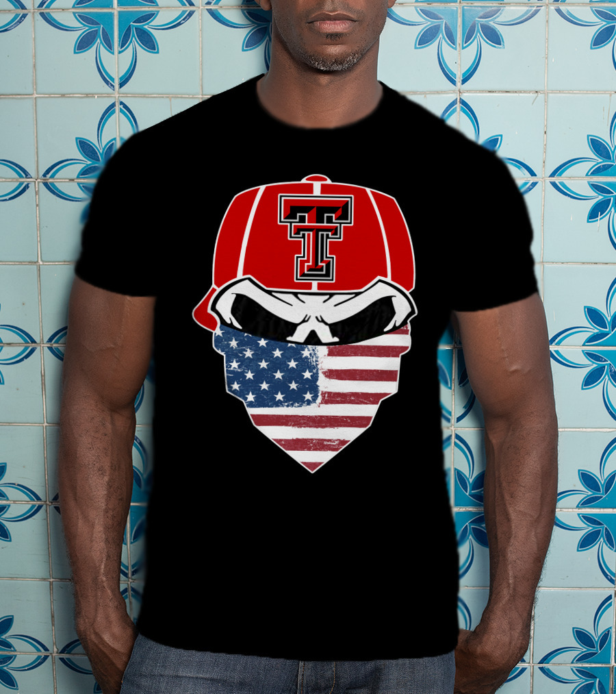 Texas Tech Skuls American Flag Bandana Cap T-Shirt