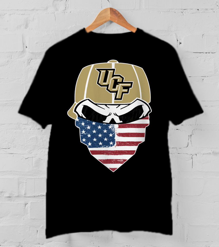 UCF Knights Skull With American Flag Bandana Hat T-Shirt