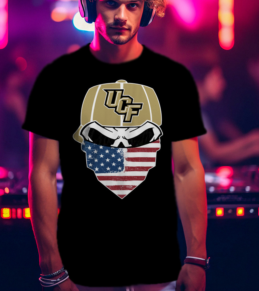 UCF Knights Skull With American Flag Bandana Hat T-Shirt