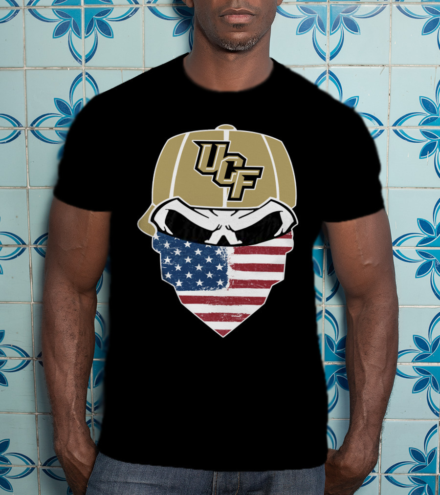 UCF Knights Skull With American Flag Bandana Hat T-Shirt