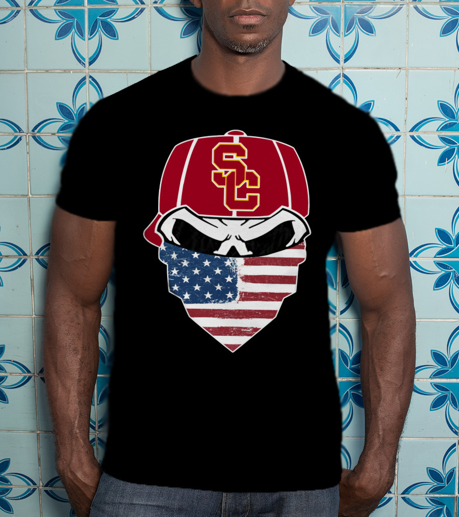 USC Trojans Skulls American Flag Bandana T-Shirt