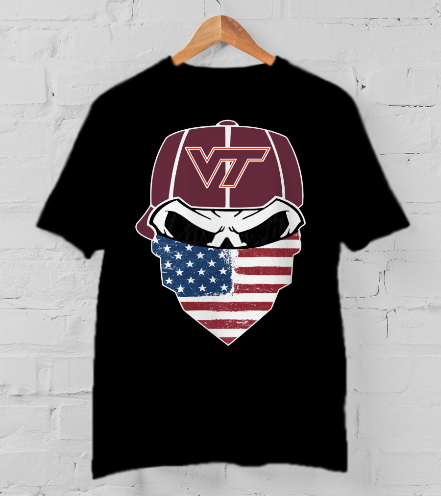 Virginia Tech Skulls VT American Flag Bandana T-Shirt