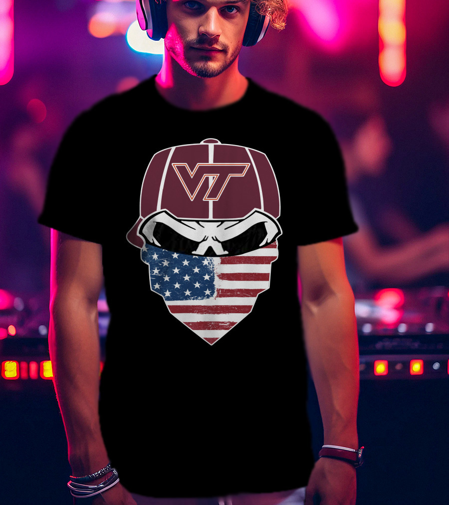 Virginia Tech Skulls VT American Flag Bandana T-Shirt