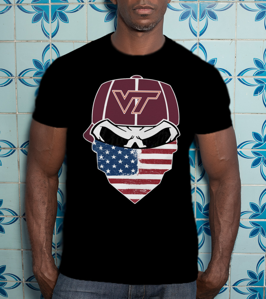 Virginia Tech Skulls VT American Flag Bandana T-Shirt