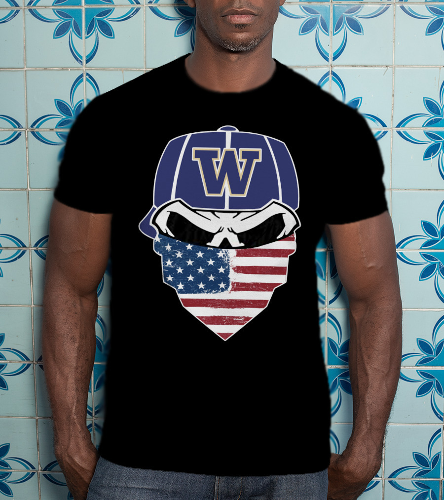 Washington Huskies W Skuls American Flag Face Bandana T-Shirt