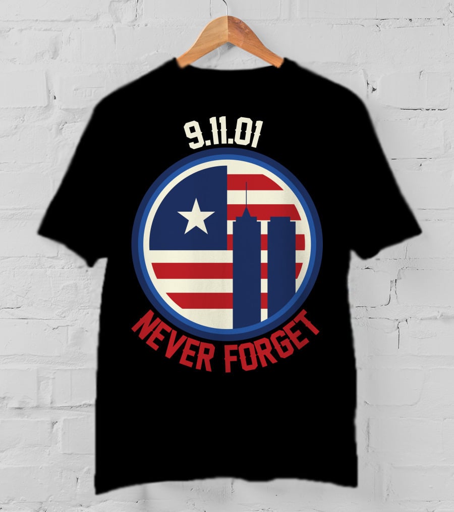 9.11.01 Never Forget Twin Towers American Flag Star T-Shirt