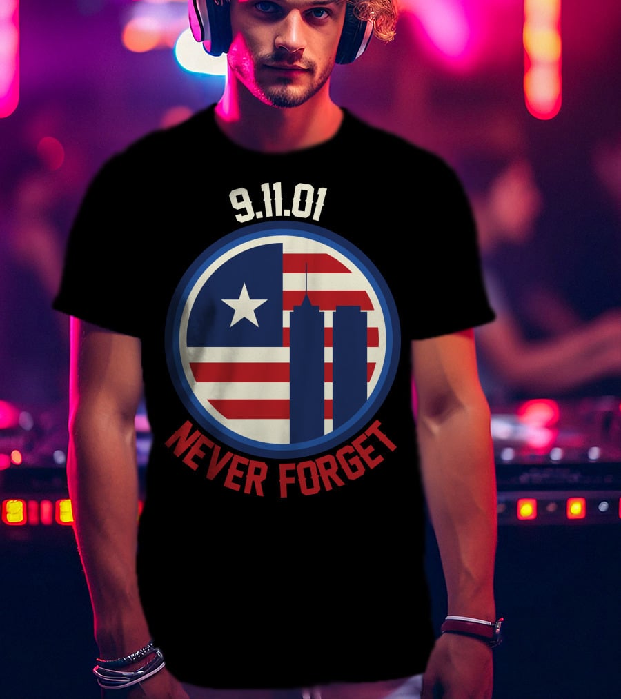 9.11.01 Never Forget Twin Towers American Flag Star T-Shirt