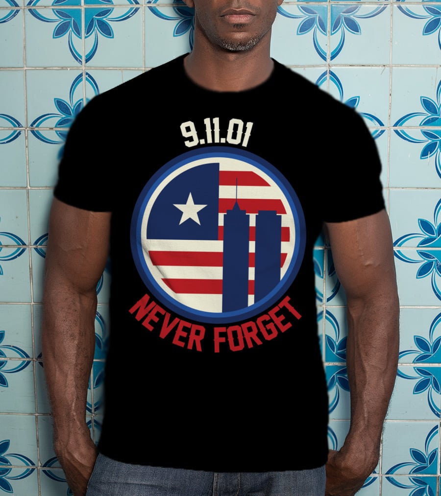 9.11.01 Never Forget Twin Towers American Flag Star T-Shirt