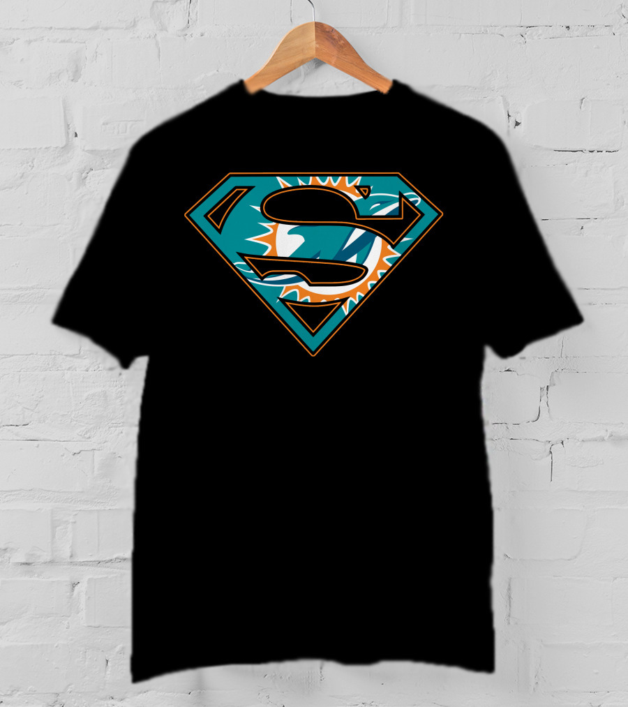 Super Man Miami Dolphins Logo Symbol Combination T-Shirt