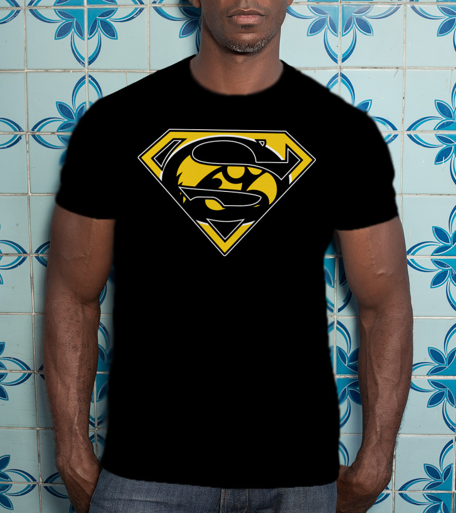 Super Man Iowa Hawkeyes Iconic Emblem Fusion T-Shirt