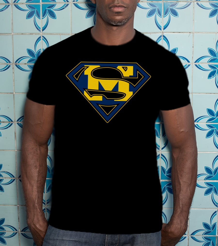 Super Man Wolverines Diamond Emblem In Yellow And Blue T-Shirt