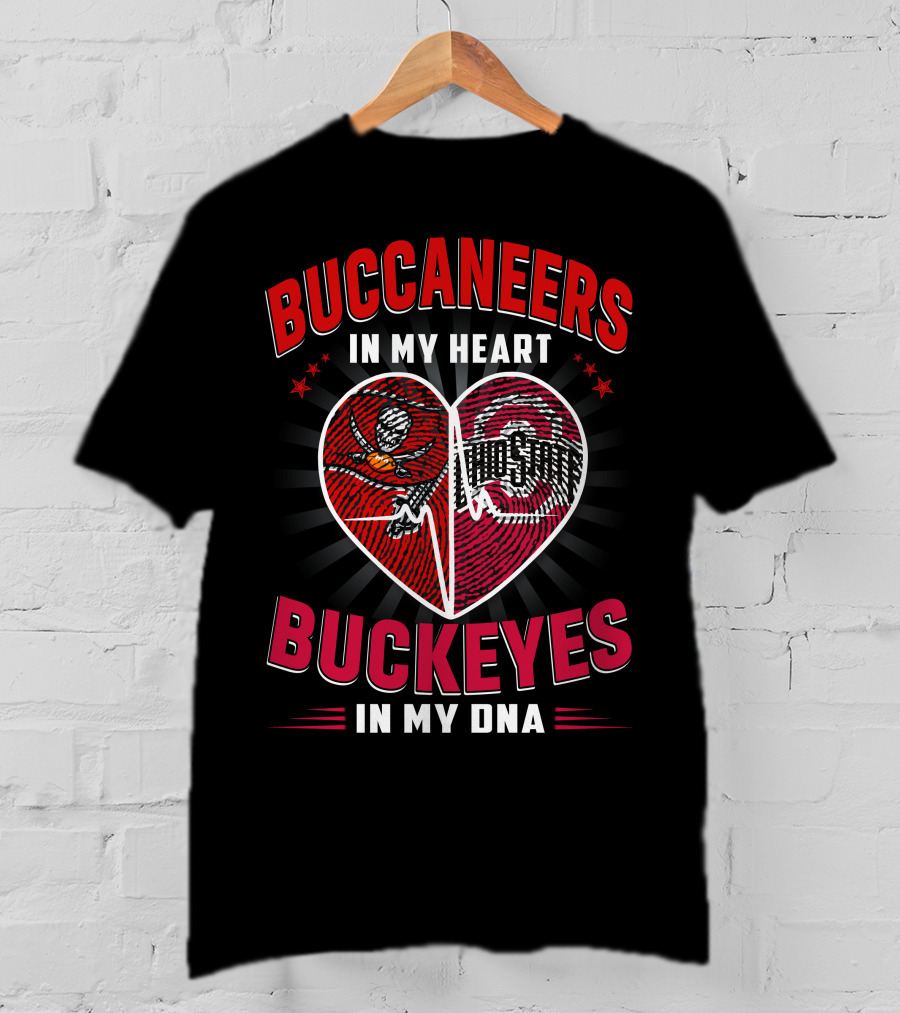 Buccaneers In My Heart Buckeyes In My Dna Heartbeat Split T-Shirt