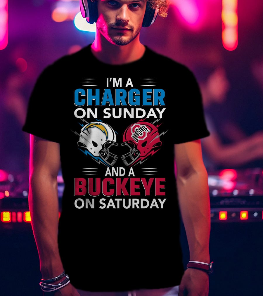 I'm A Charger On Sunday And A Buckeye On Saturday Football Helmets T-Shirt
