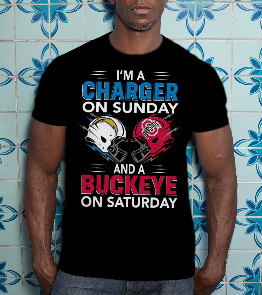 I'm A Charger On Sunday And A Buckeye On Saturday Football Helmets T-Shirt