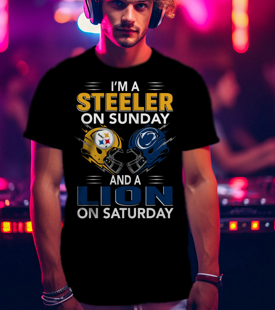 Steeler On Sunday Lion On Saturday Football Helmets T-Shirt