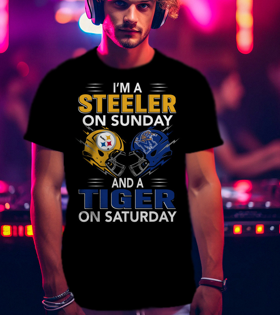 I'm A Steeler On Sunday And A Tiger On Saturday Football Helmets T-Shirt