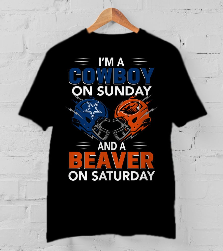 I'm A Cowboy On Sunday And A Beaver On Saturday Football Helmets T-Shirt