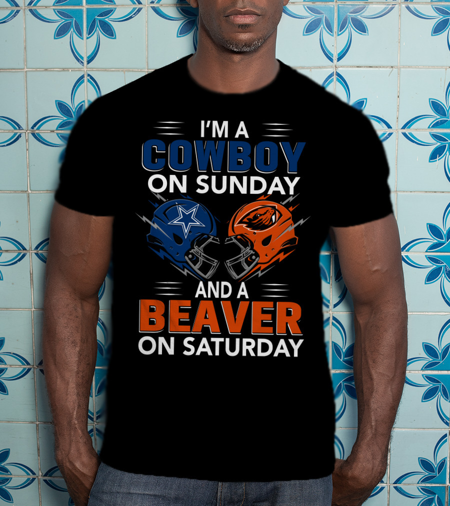 I'm A Cowboy On Sunday And A Beaver On Saturday Football Helmets T-Shirt