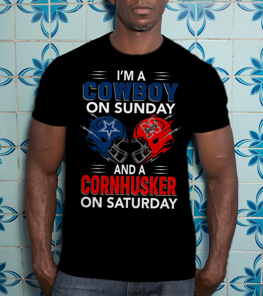 I'm A Cowboy On Sunday And A Cornhusker On Saturday Helmet Clash T-Shirt