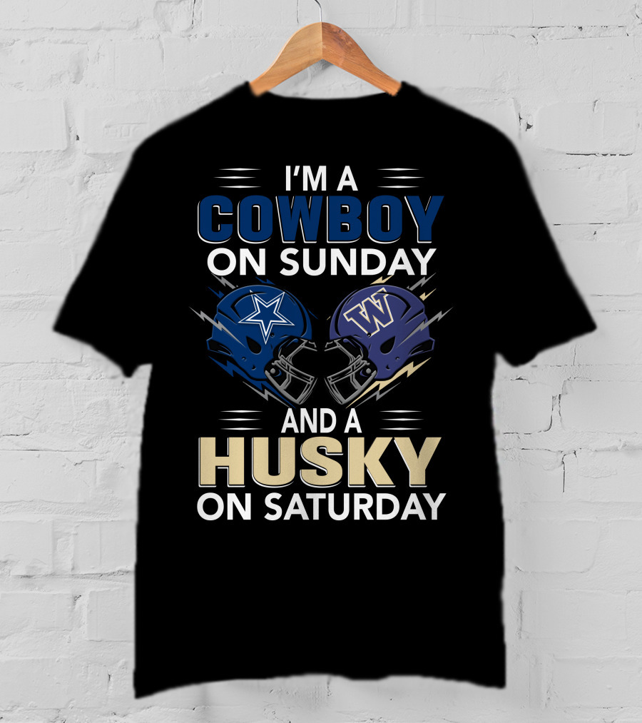 I'm A Cowboy On Sunday And A Husky On Saturday Football Helmets T-Shirt