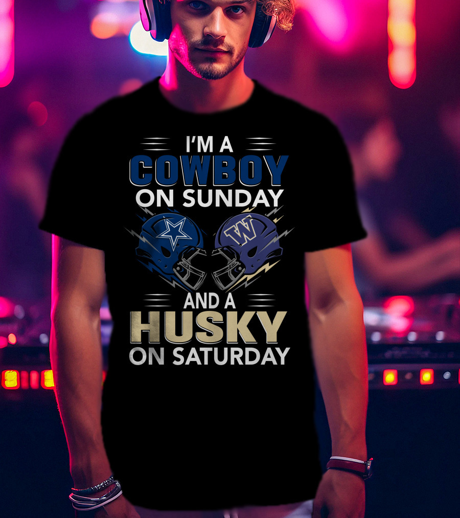 I'm A Cowboy On Sunday And A Husky On Saturday Football Helmets T-Shirt