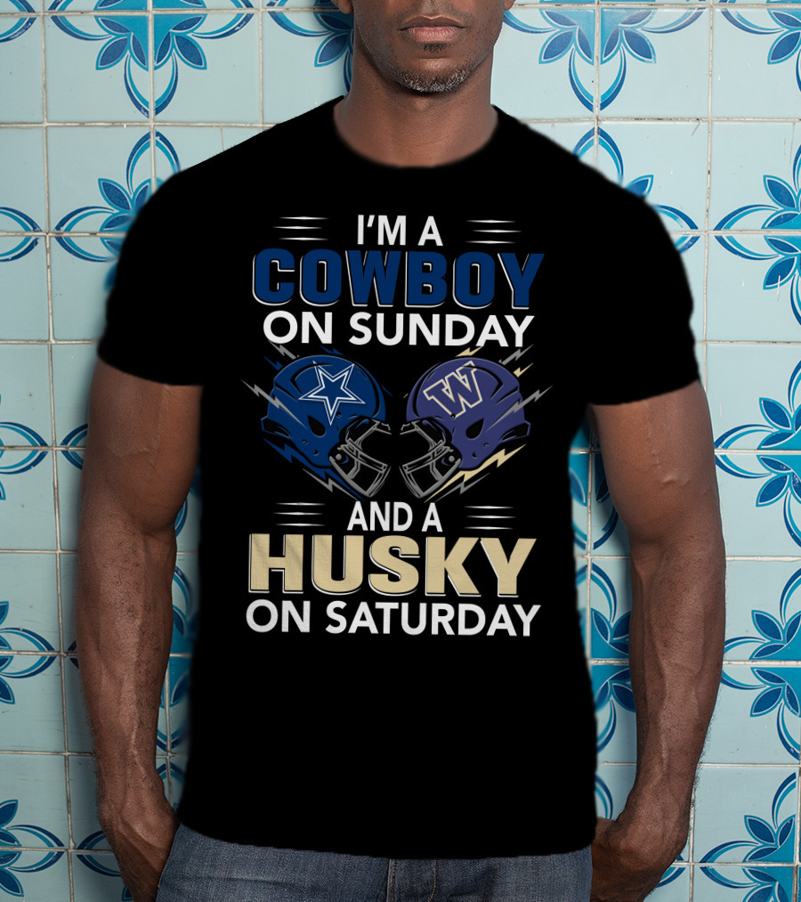 I'm A Cowboy On Sunday And A Husky On Saturday Football Helmets T-Shirt