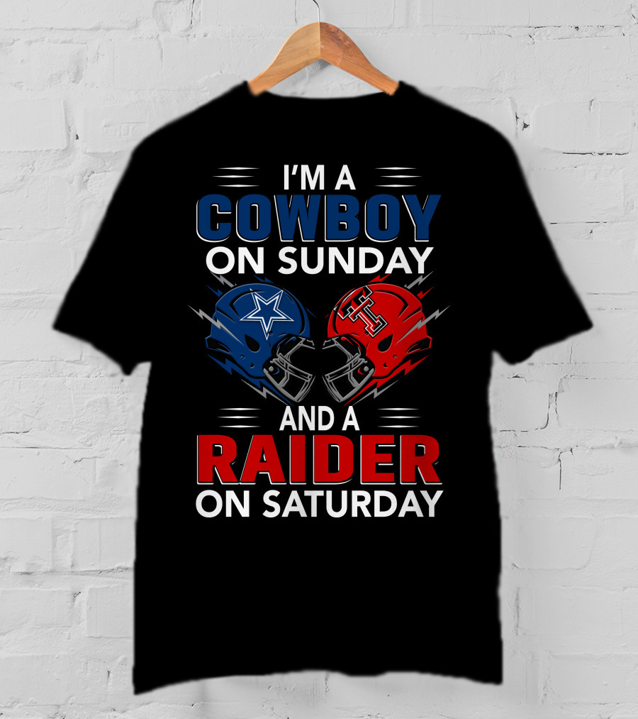 I'm A Cowboy On Sunday And A Raider On Saturday Football Helmet Design With Star And Pirate T-Shirt