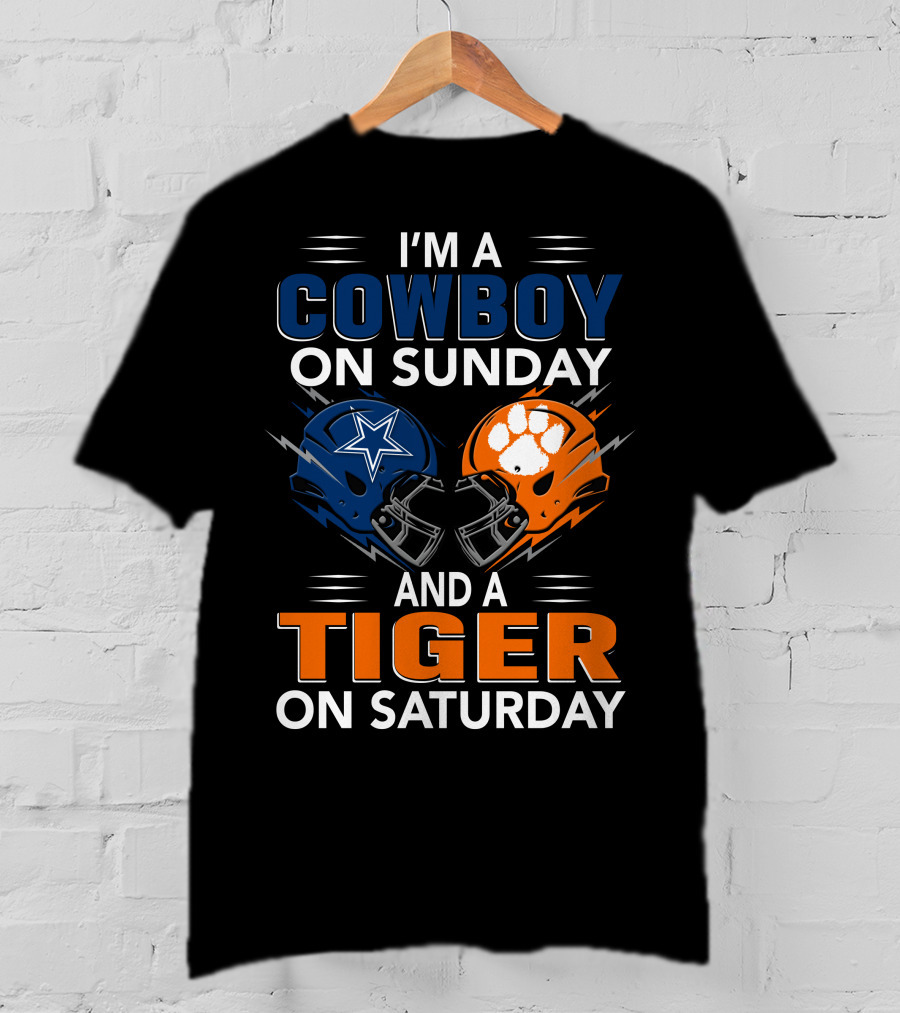 I'm A Cowboy On Sunday And A Tiger On Saturday Football Helmets Rivalry T-Shirt