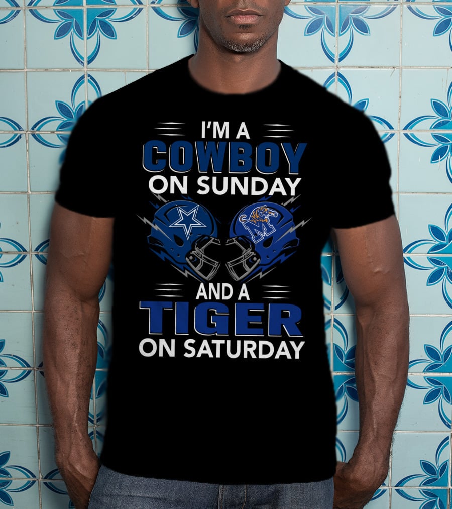 I'm A Cowboy On Sunday And A Tiger On Saturday Helmet Clash T-Shirt