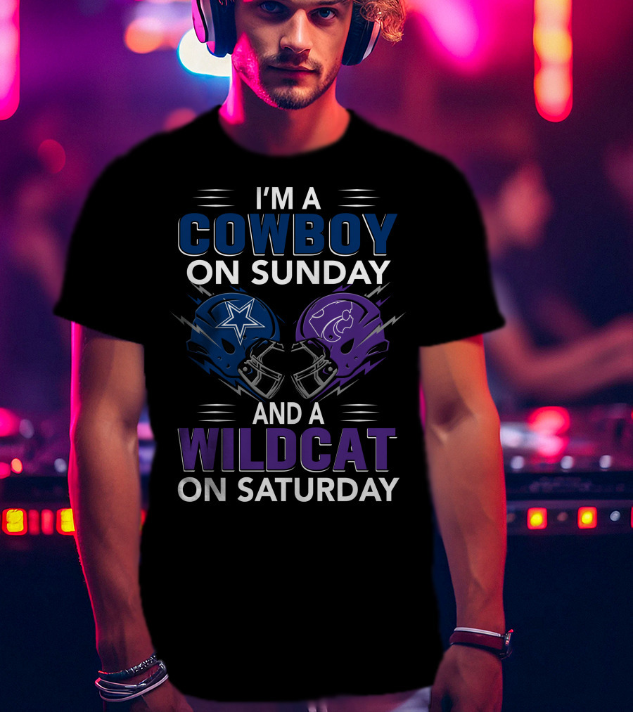 I'm A Cowboy On Sunday And A Wildcat On Saturday Football Helmets T-Shirt