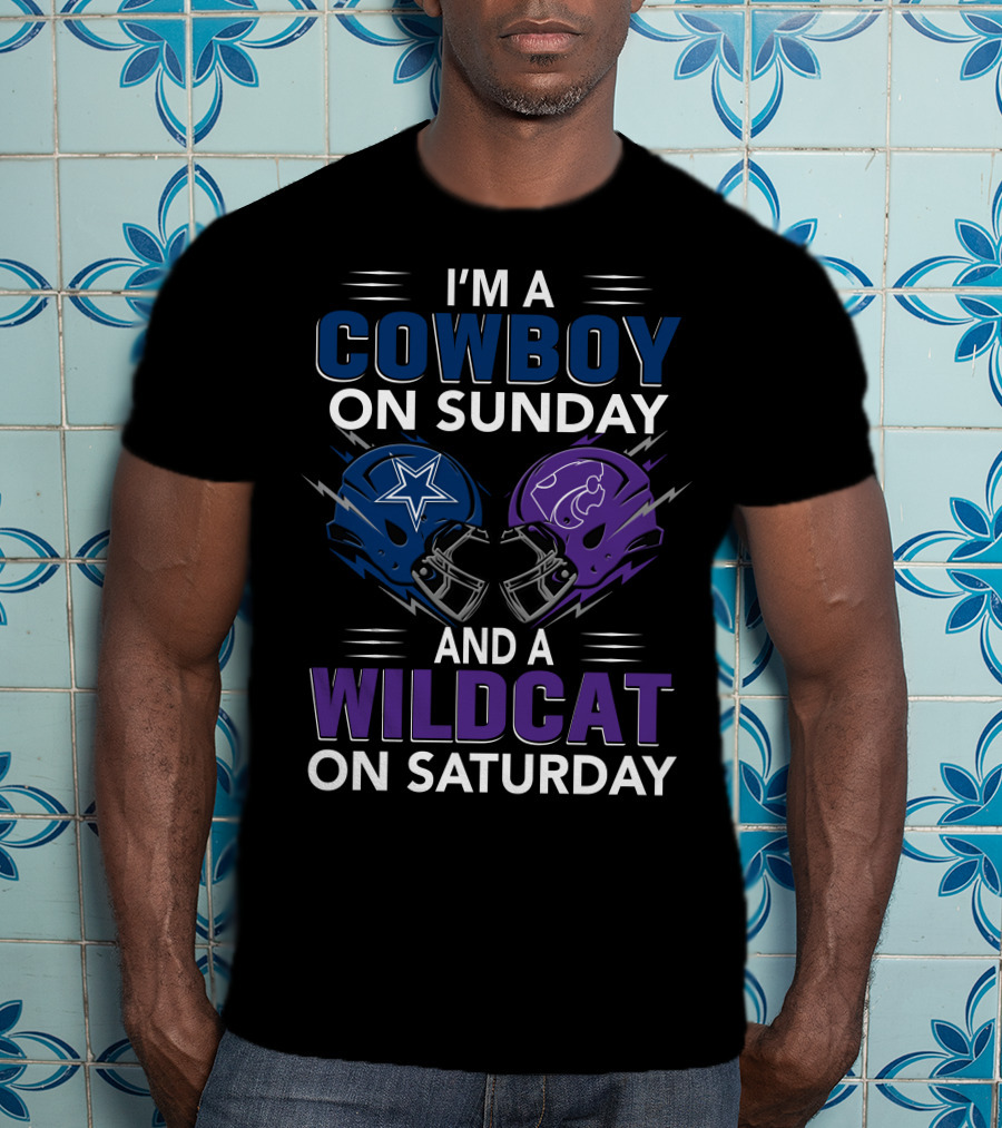 I'm A Cowboy On Sunday And A Wildcat On Saturday Football Helmets T-Shirt