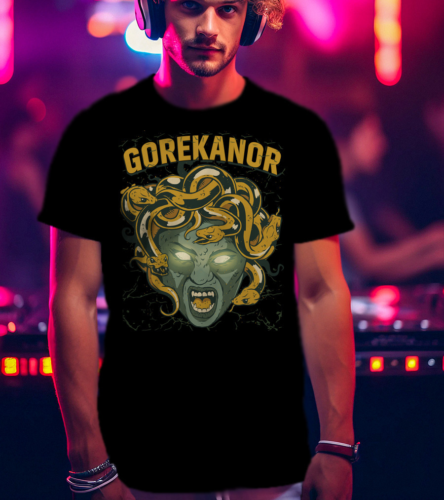 Gorekanor Medusa Snakes Glowing Eyes T-Shirt
