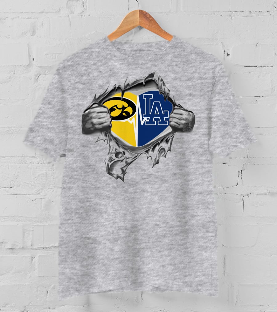 Hawkeyes Dodgers La Heart Symbol Torn Reveal T-Shirt