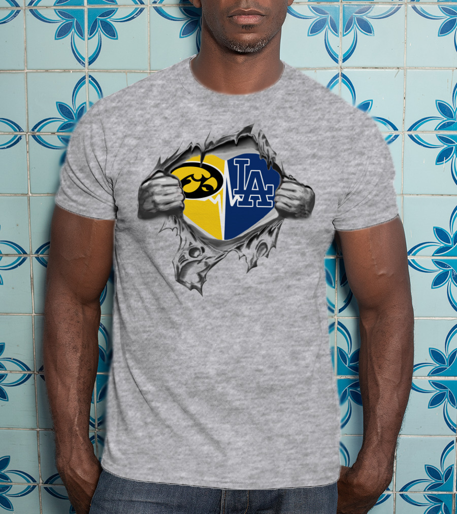 Hawkeyes Dodgers La Heart Symbol Torn Reveal T-Shirt