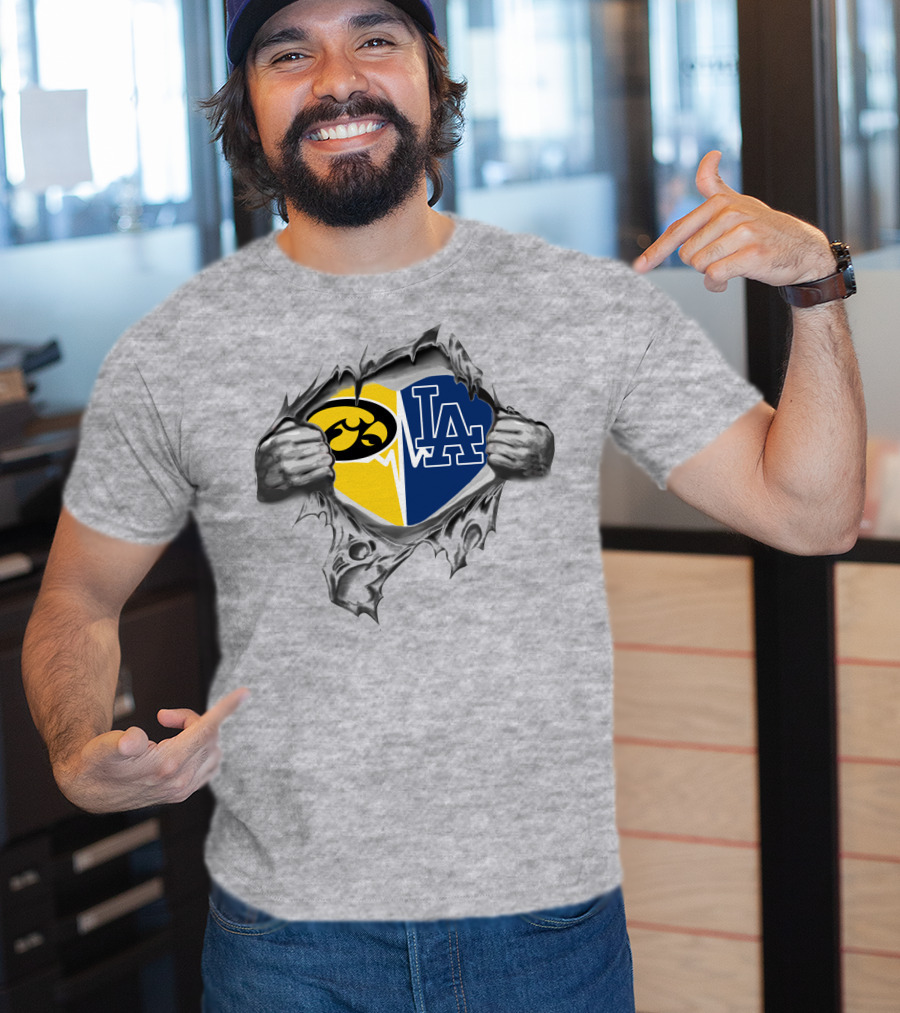Hawkeyes Dodgers La Heart Symbol Torn Reveal T-Shirt